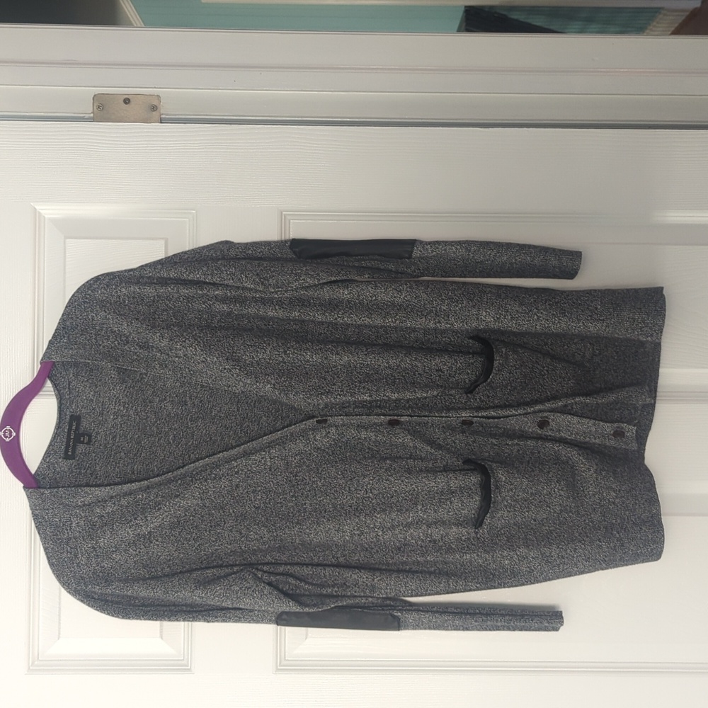 Banana Republic faux leather trim marled cardigan with pockets